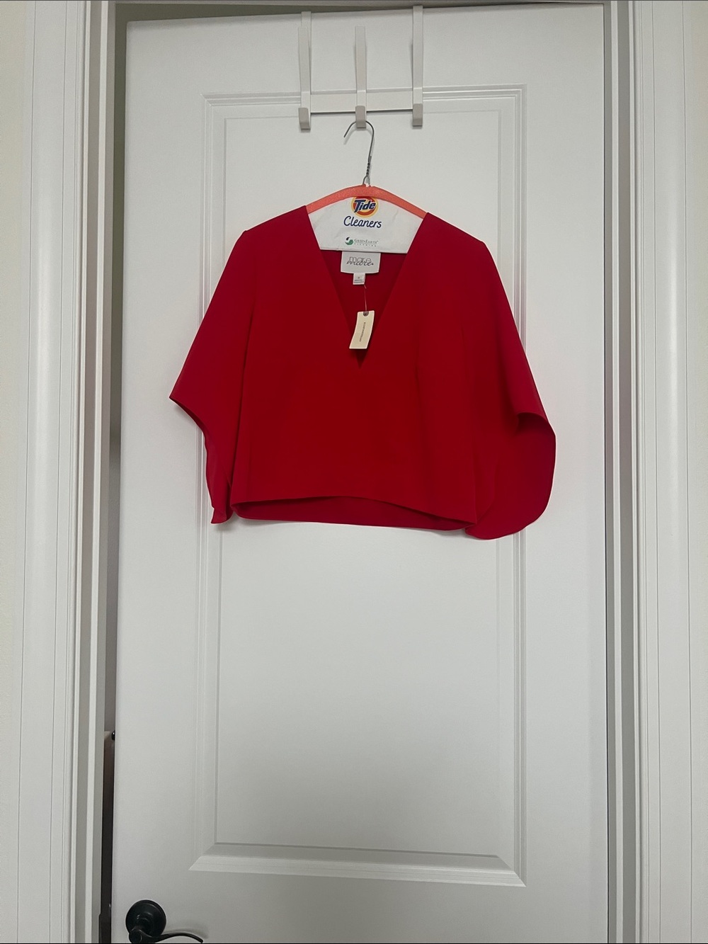 Anthropologie Red V-Neck Boxy Short-Sleeve Blouse